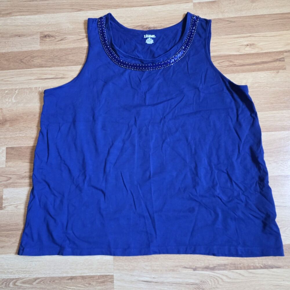 Liz & Me Womens Tank Top Size 3X Blue Beaded Embellished Neck